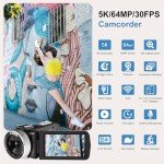 5K Camcorder Video Camera HD 64MP Camcorder 18X Digital Zoom with IR Night Version Vlogging Camera for Youtube 3.0" LCD Touch Screen with WIFI, Lens Hood, 32 GB SD Card and Remote Control, Microphone