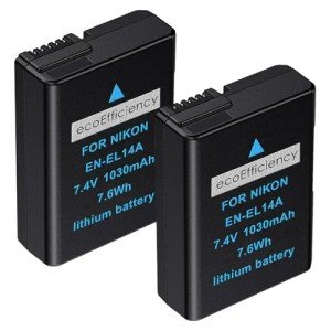 ecoEfficiency 2-Pack of EN-EL14, EN-EL14A Batteries for Nikon D3500, D3100, D3200, D3300, D3400, D5100, D5200, D5300, D5500, D5600, DF, Coolpix P7000, P7100, P7700, P7800 DSLR Cameras