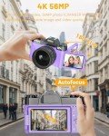 2024 Upgrade VJIANGER Digital Camera for Photography 4K 56MP Vlogging Camera for YouTube with WiFi, 180° Flip Screen, 16X Digital Zoom, 52mm Lens, 2 Batteries, 32GB Micro SD Card(Purple)