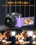 2024 Upgrade VJIANGER Digital Camera for Photography 4K 56MP Vlogging Camera for YouTube with WiFi, 180° Flip Screen, 16X Digital Zoom, 52mm Lens, 2 Batteries, 32GB Micro SD Card(Purple)