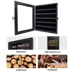 Knife Display Case, Lockable Pocket Knives Display Box Cabinet with HD Tempered Glass, 6 Rows Military Folding Knife Stand with Removable 2 Grooves Shelves for Wall Mounted and Desk Display, Black