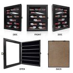 Knife Display Case, Lockable Pocket Knives Display Box Cabinet with HD Tempered Glass, 6 Rows Military Folding Knife Stand with Removable 2 Grooves Shelves for Wall Mounted and Desk Display, Black