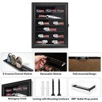 Knife Display Case, Lockable Pocket Knives Display Box Cabinet with HD Tempered Glass, 6 Rows Military Folding Knife Stand with Removable 2 Grooves Shelves for Wall Mounted and Desk Display, Black