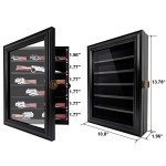 Knife Display Case, Lockable Pocket Knives Display Box Cabinet with HD Tempered Glass, 6 Rows Military Folding Knife Stand with Removable 2 Grooves Shelves for Wall Mounted and Desk Display, Black
