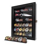 Knife Display Case, Lockable Pocket Knives Display Box Cabinet with HD Tempered Glass, 6 Rows Military Folding Knife Stand with Removable 2 Grooves Shelves for Wall Mounted and Desk Display, Black