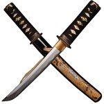 SV Mini Katana Samurai Sword Tanto Japanese Little Samurai Short Sword Printed 1045 Medium Carbon Steel Full Tang Hand Forged Sharp 16.53 inches