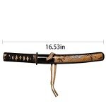 SV Mini Katana Samurai Sword Tanto Japanese Little Samurai Short Sword Printed 1045 Medium Carbon Steel Full Tang Hand Forged Sharp 16.53 inches