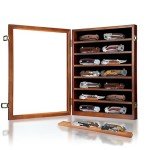 YRCKUDZKG Knife Display Case for Collections, Pocket Knife Display Case with HD Tempered Glass, Lockable Storage Cases with Removable Shelves, Wall-Mounted 7-Layer Wood Cabinet, Walnut