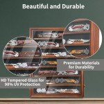 YRCKUDZKG Knife Display Case for Collections, Pocket Knife Display Case with HD Tempered Glass, Lockable Storage Cases with Removable Shelves, Wall-Mounted 7-Layer Wood Cabinet, Walnut