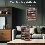 YRCKUDZKG Knife Display Case for Collections, Pocket Knife Display Case with HD Tempered Glass, Lockable Storage Cases with Removable Shelves, Wall-Mounted 7-Layer Wood Cabinet, Walnut