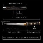 SV Mini Katana Samurai Sword Tanto Japanese Little Samurai Short Sword 1045 Medium Carbon Steel Full Tang Hand Forged Sharp 16.53 Inch Black