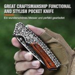 DRACHENADER X-J21 8.11" Pocket Knife Folding Knife Set, Cool knife with 3D Retro Embossing, Leather Sheath and Clip, Gift for Men, for Christmas, Birthday, Dad Gifts from Son, Daughter, Wood Handle