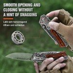 DRACHENADER X-J21 8.11" Pocket Knife Folding Knife Set, Cool knife with 3D Retro Embossing, Leather Sheath and Clip, Gift for Men, for Christmas, Birthday, Dad Gifts from Son, Daughter, Wood Handle