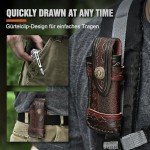 DRACHENADER X-J21 8.11" Pocket Knife Folding Knife Set, Cool knife with 3D Retro Embossing, Leather Sheath and Clip, Gift for Men, for Christmas, Birthday, Dad Gifts from Son, Daughter, Wood Handle