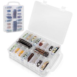 PACMAXI Knife Display Case for 72+ Pocket Knives – Transparent Double-Sided, Portable Knife Storage Box with Detachable Compartments (Box Only) (Transparent)