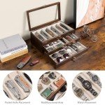 Yoimori Knife Display Case for15-22 Knives, 3-Layer Pocket Knife Case with Glass Lid & Drawer, Wood Knife Cases for Collections for Men Gift Ideas (Walnut)