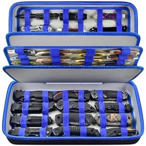 Knife Display Case for 66+ Pocket Knives, Butterfly Knife Storage Box, Folding Knives Organizer Holder, Knives Collection Protector for Survival, Tactical, Outdoor, EDC Mini Knife (Bag Only) - Blue