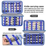 Knife Display Case for 66+ Pocket Knives, Butterfly Knife Storage Box, Folding Knives Organizer Holder, Knives Collection Protector for Survival, Tactical, Outdoor, EDC Mini Knife (Bag Only) - Blue