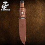 United Cutlery USMC Tribute Combat Knife with Leather Sheath | Officially Licensed | Stainless Steel Blade | Stacked Leather Handle | Perfect for Historical Knife Collectors | Overall 12 1/4”