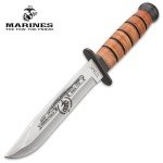 United Cutlery USMC Tribute Combat Knife with Leather Sheath | Officially Licensed | Stainless Steel Blade | Stacked Leather Handle | Perfect for Historical Knife Collectors | Overall 12 1/4”