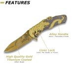 Dragon Etched Gold Folding Knife with Zinc Handle