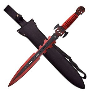 Fantasy Master - FM-681RD - Fantasy Short Sword - Skull Crusher - Black and Red Stainless Steel Blade, Full Tang, Red Cord Wrapped Handle with Dual Skulls - Fantasy, Collectible
