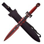 Fantasy Master - FM-681RD - Fantasy Short Sword - Skull Crusher - Black and Red Stainless Steel Blade, Full Tang, Red Cord Wrapped Handle with Dual Skulls - Fantasy, Collectible