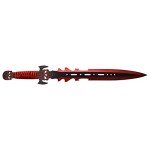 Fantasy Master - FM-681RD - Fantasy Short Sword - Skull Crusher - Black and Red Stainless Steel Blade, Full Tang, Red Cord Wrapped Handle with Dual Skulls - Fantasy, Collectible