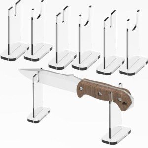 LITAITAI 4Pcs Knife Display Stand ,Acrylic Knife Holder Collector ,Knives Extendable blade holder, Single Knife Holder for Home Decor (clear bottom)