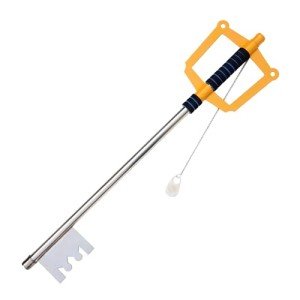 Armory Replicas™ Giant Metal Fantasy Golden Key to The City Gamer Sword - 34 Inch Collectible Prop with Black Wrapped Handle and Attached Chain - Perfect for Kingdom Hearts Costumes and Displays