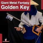 Armory Replicas™ Giant Metal Fantasy Golden Key to The City Gamer Sword - 34 Inch Collectible Prop with Black Wrapped Handle and Attached Chain - Perfect for Kingdom Hearts Costumes and Displays