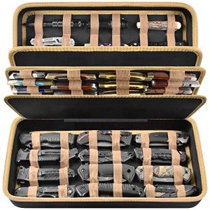 Knife Display Case for 64+ Pocket Knives, Butterfly Knife Storage Box, Folding Knives Organizer Holder, Knives Collection Organized Carrier for Survival, Tactical, Outdoor, EDC Mini Knife - Brown