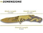 Dragon Etched Gold Folding Knife with Zinc Handle