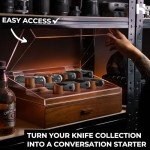 Holme & Hadfield Premium Knife Display Case for up to 30 Knives – Large Handcrafted Wooden Pocket Knife Organizer for Collections – Birthday Gift for EDC Collectors – Luxury Built to Last
