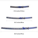 SV Pack of 3- Japanese Katana Handmade Casting Sharp 1065 Carbon Steel Katana Sword Real Blue, Gold line Texture, showcasing Sword Frame