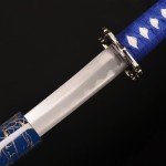 SV Pack of 3- Japanese Katana Handmade Casting Sharp 1065 Carbon Steel Katana Sword Real Blue, Gold line Texture, showcasing Sword Frame