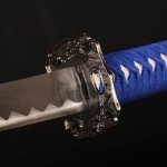 SV Pack of 3- Japanese Katana Handmade Casting Sharp 1065 Carbon Steel Katana Sword Real Blue, Gold line Texture, showcasing Sword Frame