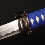 SV Pack of 3- Japanese Katana Handmade Casting Sharp 1065 Carbon Steel Katana Sword Real Blue, Gold line Texture, showcasing Sword Frame