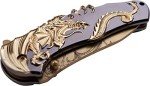 Dragon Etched Gold Folding Knife with Zinc Handle
