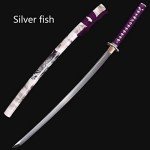 ANATAK Handmade Katana Sword,Japanese Samurai Sword by 1060 Carbon Steel/Damascus Folded Steel/T10 Steel Carbon Steel Clay Tempered,Full Tang,40.5-Inch (Silver Fish-T10)
