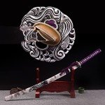 ANATAK Handmade Katana Sword,Japanese Samurai Sword by 1060 Carbon Steel/Damascus Folded Steel/T10 Steel Carbon Steel Clay Tempered,Full Tang,40.5-Inch (Silver Fish-T10)
