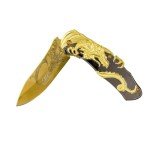 Dragon Etched Gold Folding Knife with Zinc Handle