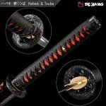 Dejiang Katana Real Samurai Sword, Handmade Japanese Swords Full Tang 1060 Carbon Steel, for Training, Collecting, Dojo, Lovers of Japanese Culture etc. red drogen