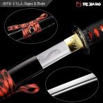 Dejiang Katana Real Samurai Sword, Handmade Japanese Swords Full Tang 1060 Carbon Steel, for Training, Collecting, Dojo, Lovers of Japanese Culture etc. red drogen