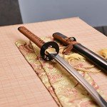 Handmade Katana Damascus Folded Steel Katana Japanese Samurai Sword Groove Full Tang Sharp Sword Home Protection Sword