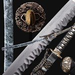 ANATAK Handmade Katana,Japanese Samurai Sword Katana,Damascus Steel,T10 High Carbon Steel Clay Tempered,Full Tang,Razor Sharp,40.5-Inch (Dragon6-Damascus Hammer Back)