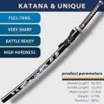 entez Japanese Samurai Sword - Hand Forged T10 High Carbon Steel Katana, Full Tang, Traditional Design - Ideal for Collection