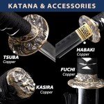 entez Japanese Samurai Sword - Hand Forged T10 High Carbon Steel Katana, Full Tang, Traditional Design - Ideal for Collection