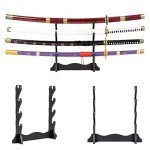 Adust Carbon Steel Zoro Sword, 41 inch Overall, Cosplay Costume Japanese Katana Samurai Sword for Anime Fans, 4 Swords with Display Stand