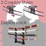 Adust Carbon Steel Zoro Sword, 41 inch Overall, Cosplay Costume Japanese Katana Samurai Sword for Anime Fans, 4 Swords with Display Stand